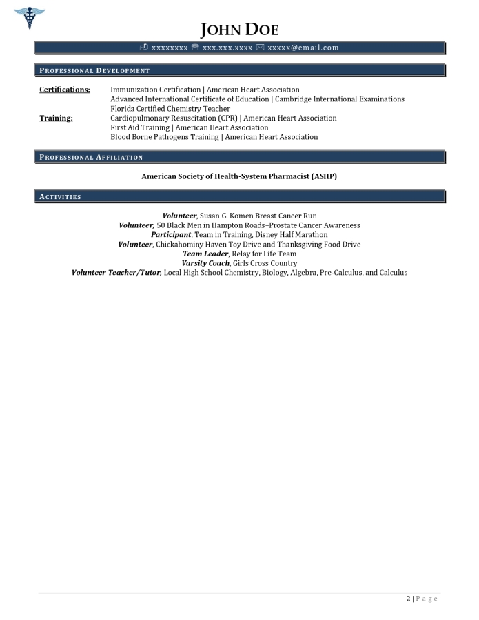 pharmacist resume example page 2