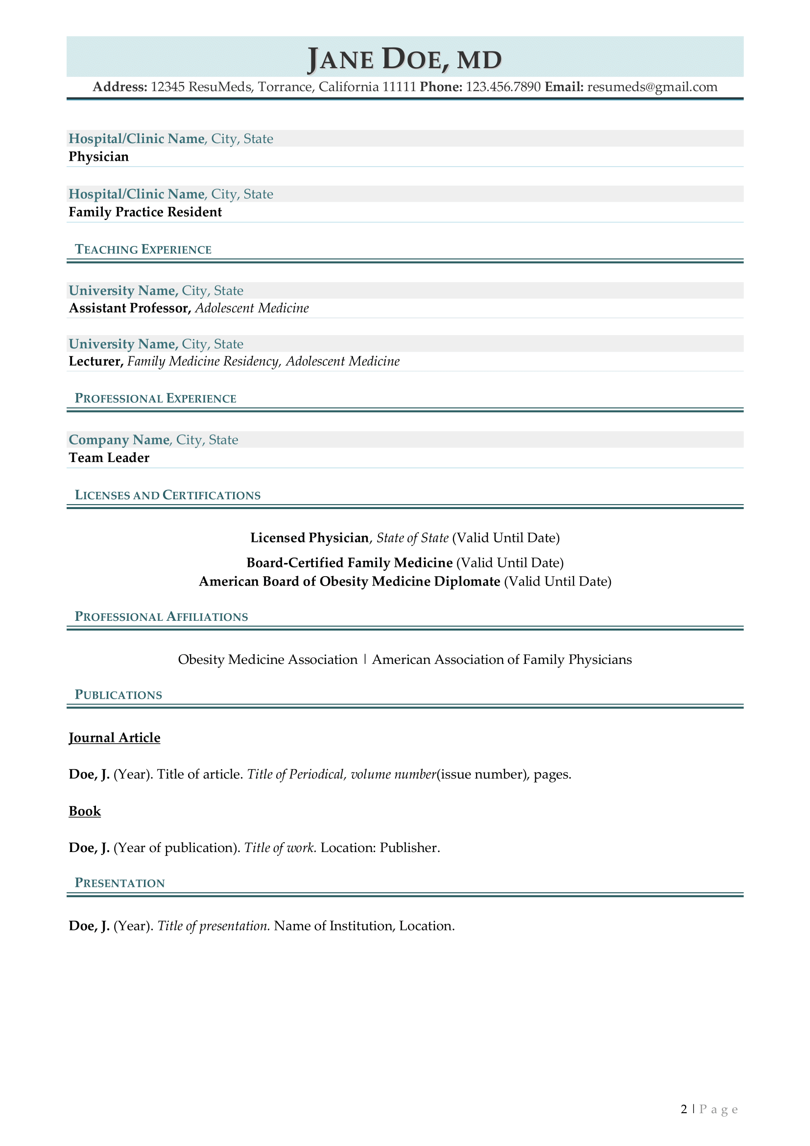 physician cv example Physician vitae zety templates