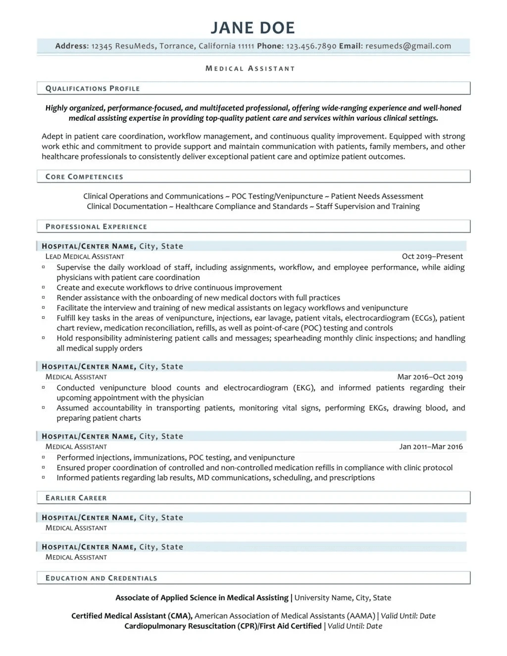 medical assistant resume example