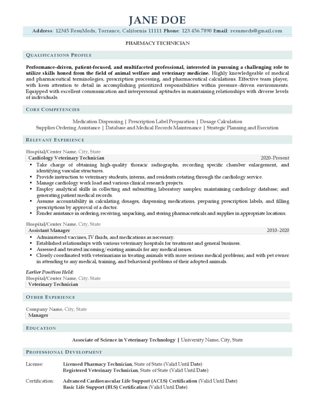 pharmacy technician resume example prepared by ResuMeds