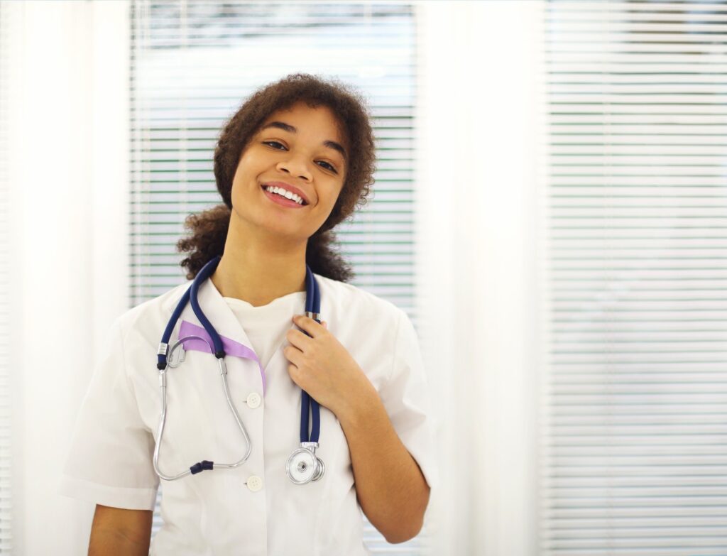 A nurse is happy at first day of duty after passing all nursing job interview questions