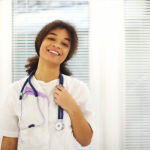 A nurse is happy at first day of duty after passing all nursing job interview questions