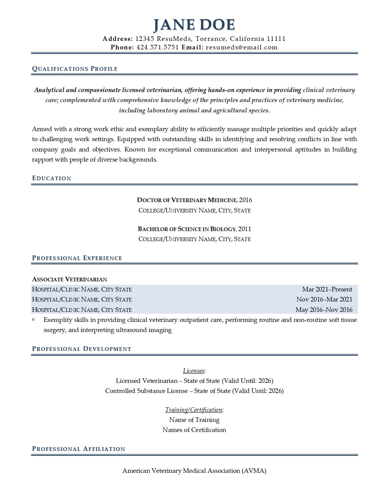 resumeds veterinarian resume example