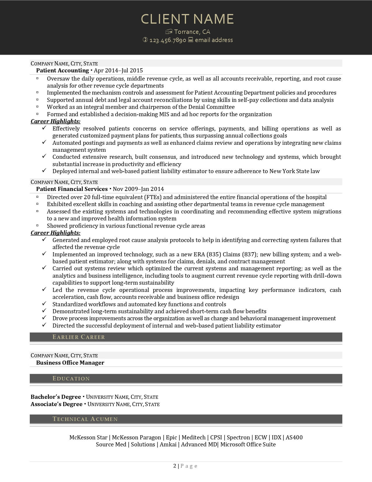 RM medical billing resume example page two