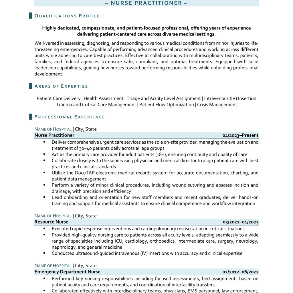 nurse practitioner resume example page 1