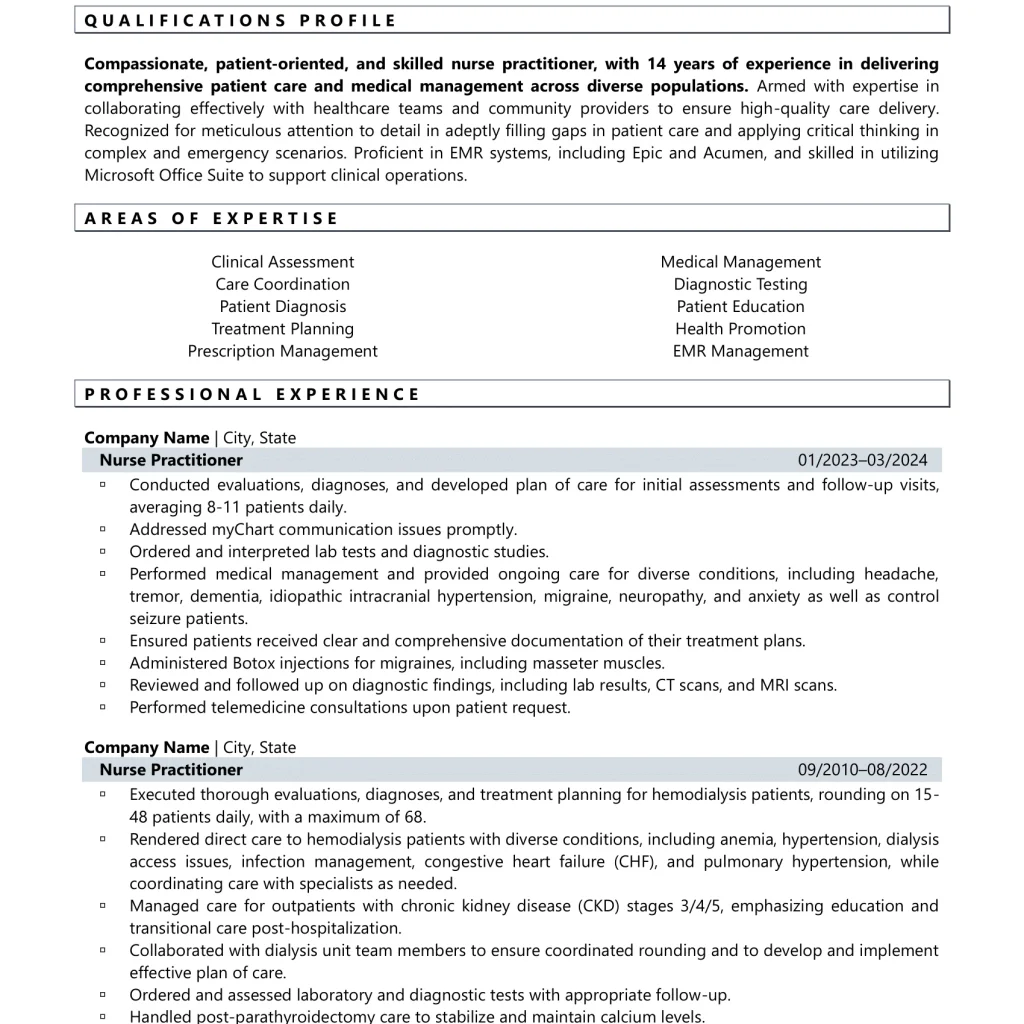 senior nurse practitioner resume example page 1