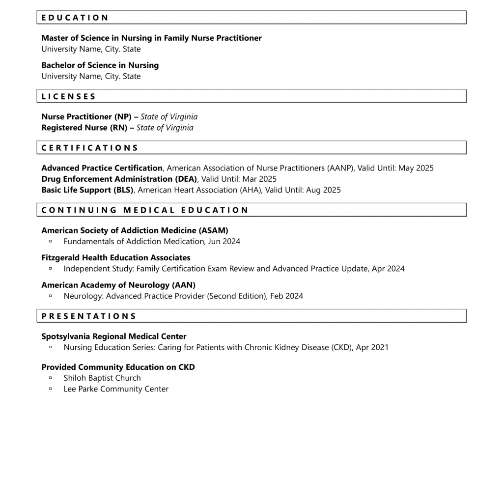 senior nurse practitioner resume example page 2