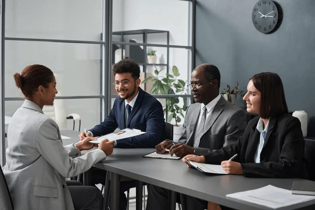 panel of hiring managers impressed with an applicant