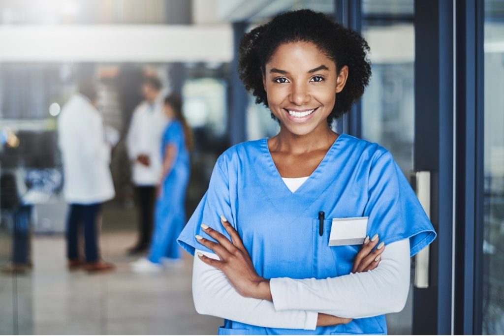 a cheery nurse on her first day of job