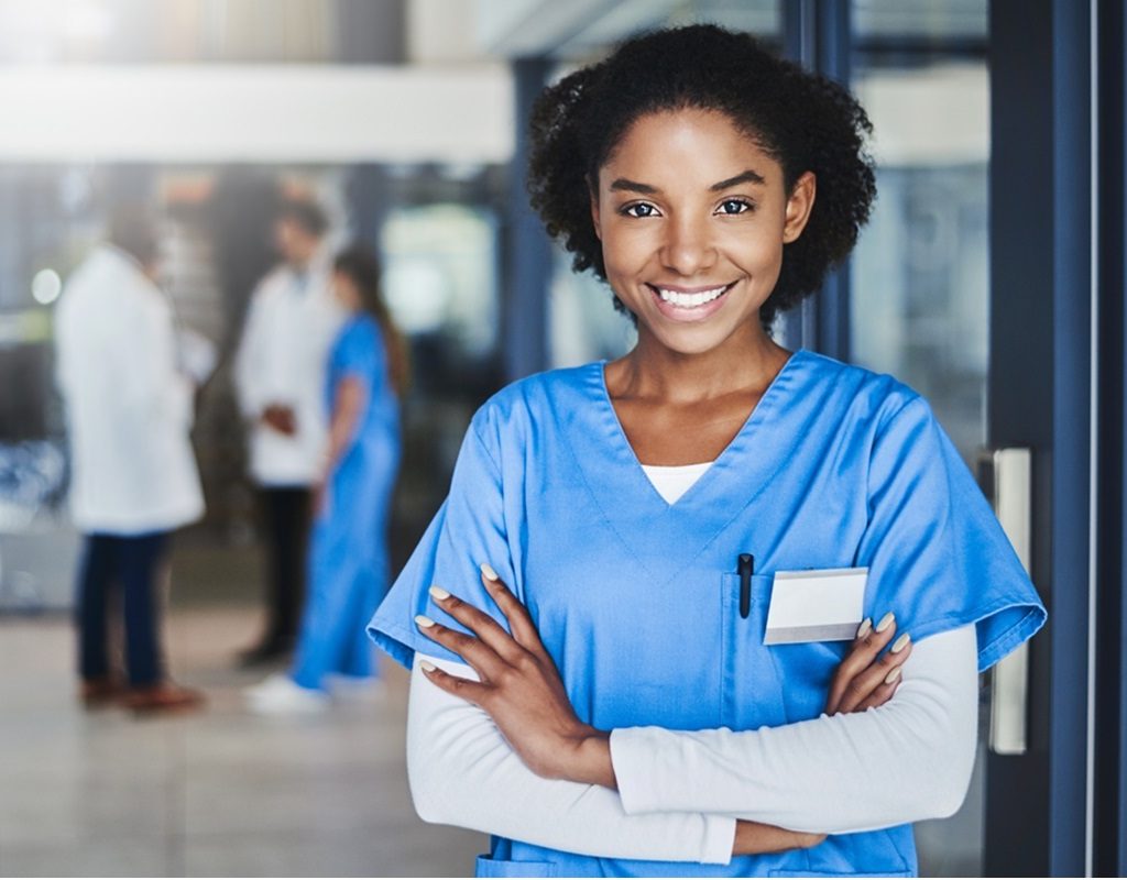 a cheery nurse on her first day of job