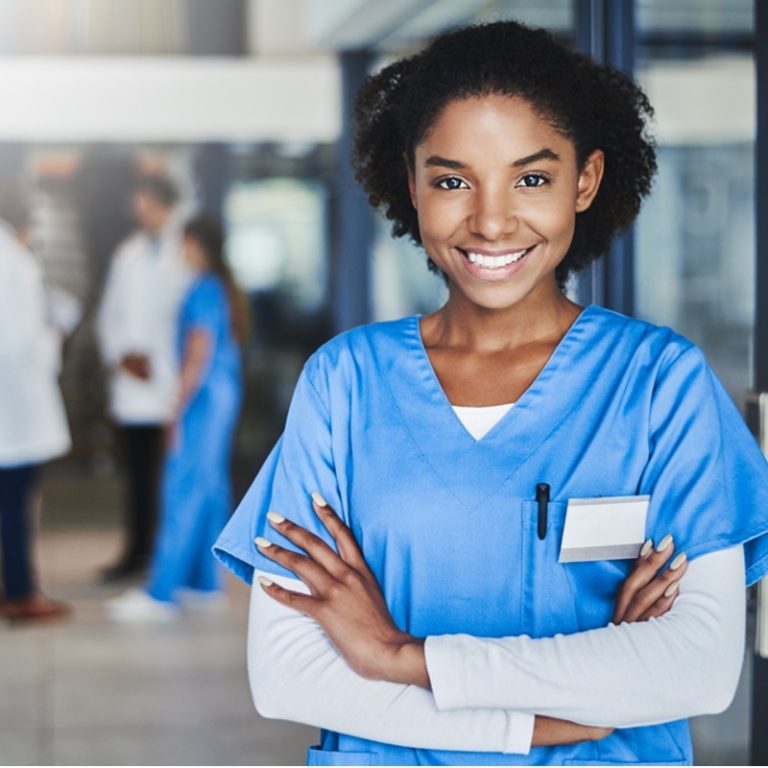 a cheery nurse on her first day of job