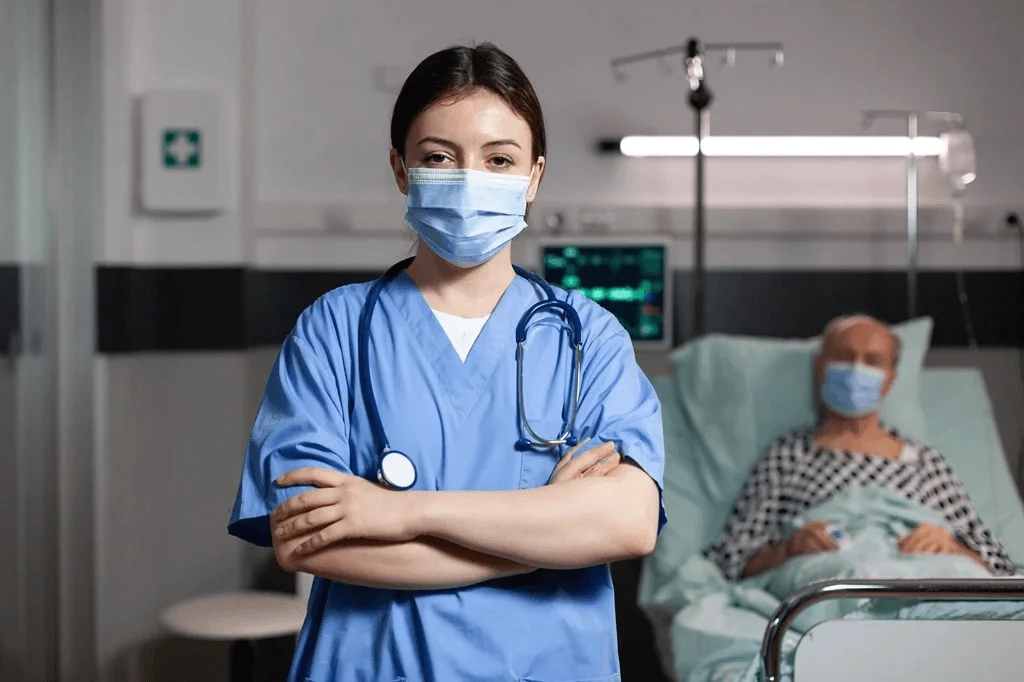 healthcare professional taking care of a senior patient