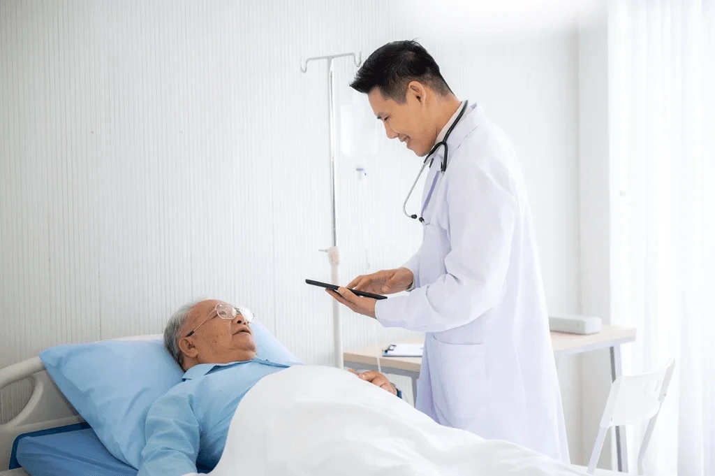 professional doctor checking a senior patient