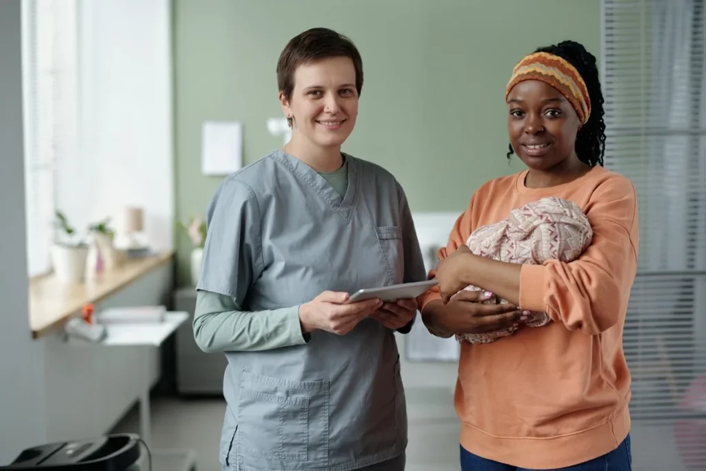 midwife ensuring the safety and comfort of mother and baby