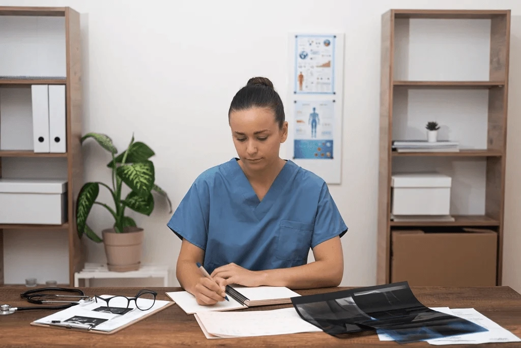 clinical nurse doing some desk work