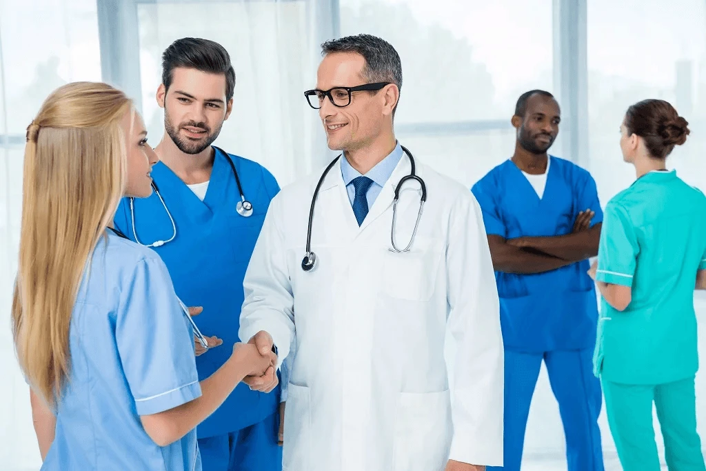 different healthcare professionals introducing each other