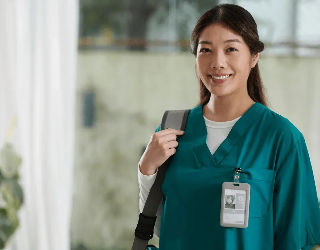 female travel nurse smiling