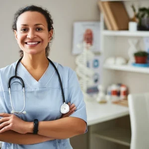 portrait of healthcare professional shocasing her physician assistant skills
