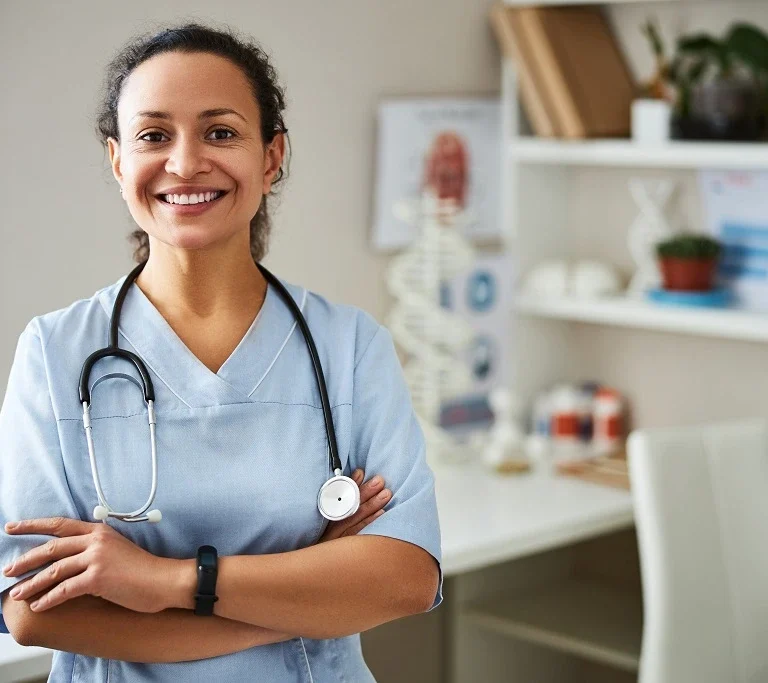 portrait of healthcare professional shocasing her physician assistant skills