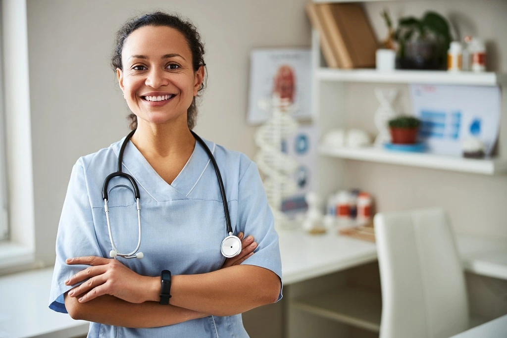 portrait of healthcare professional shocasing her physician assistant skills
