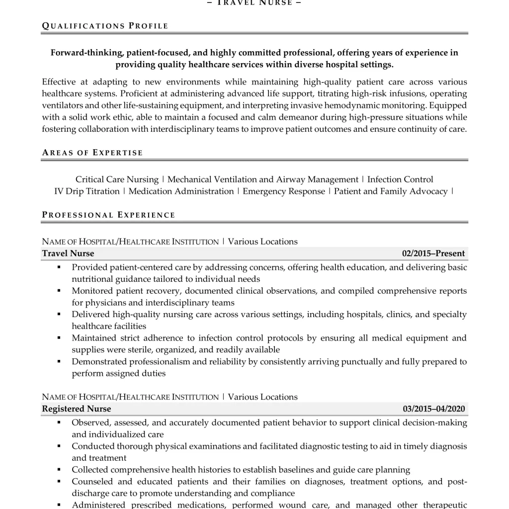 travel nurse resume example I page 1