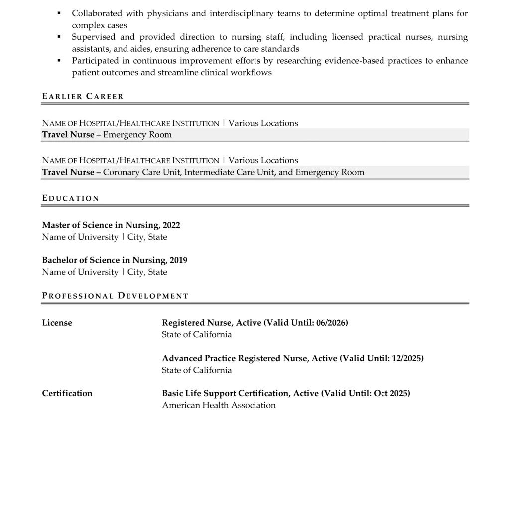 travel nurse resume example I page 2