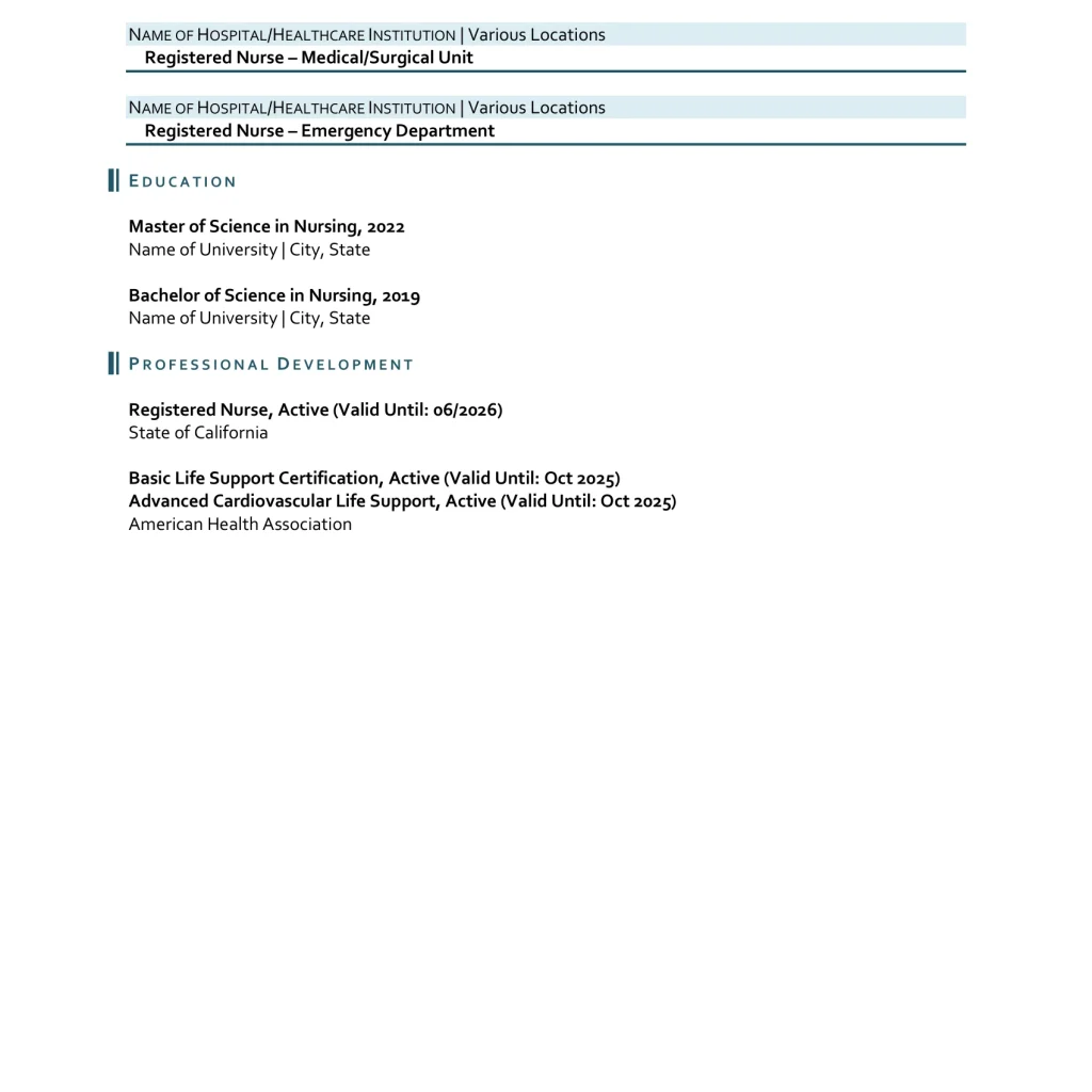 travel nurse resume example II page 2