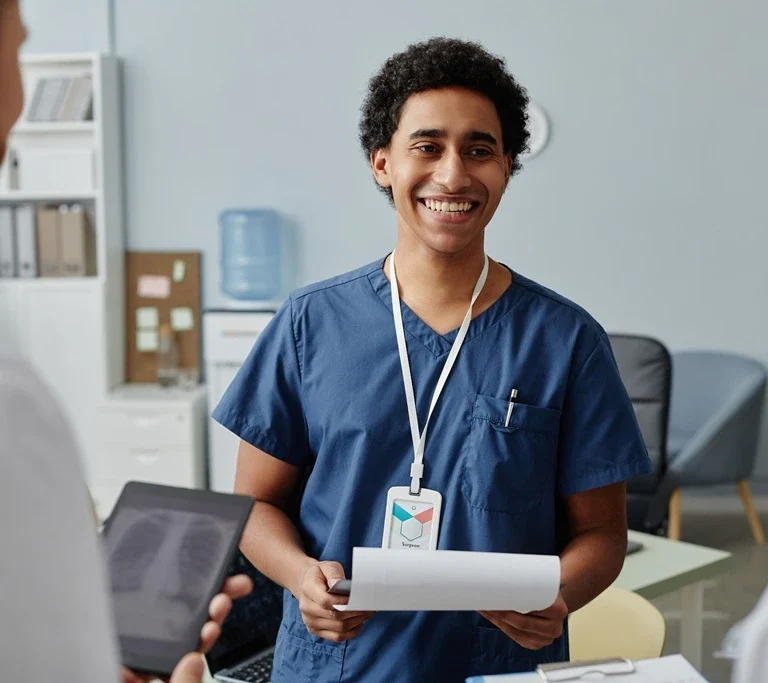 medical assistant being interviewed by healthcare professionals