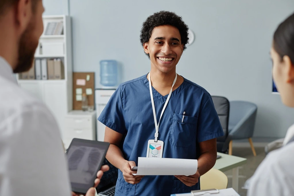 medical assistant being interviewed by healthcare professionals