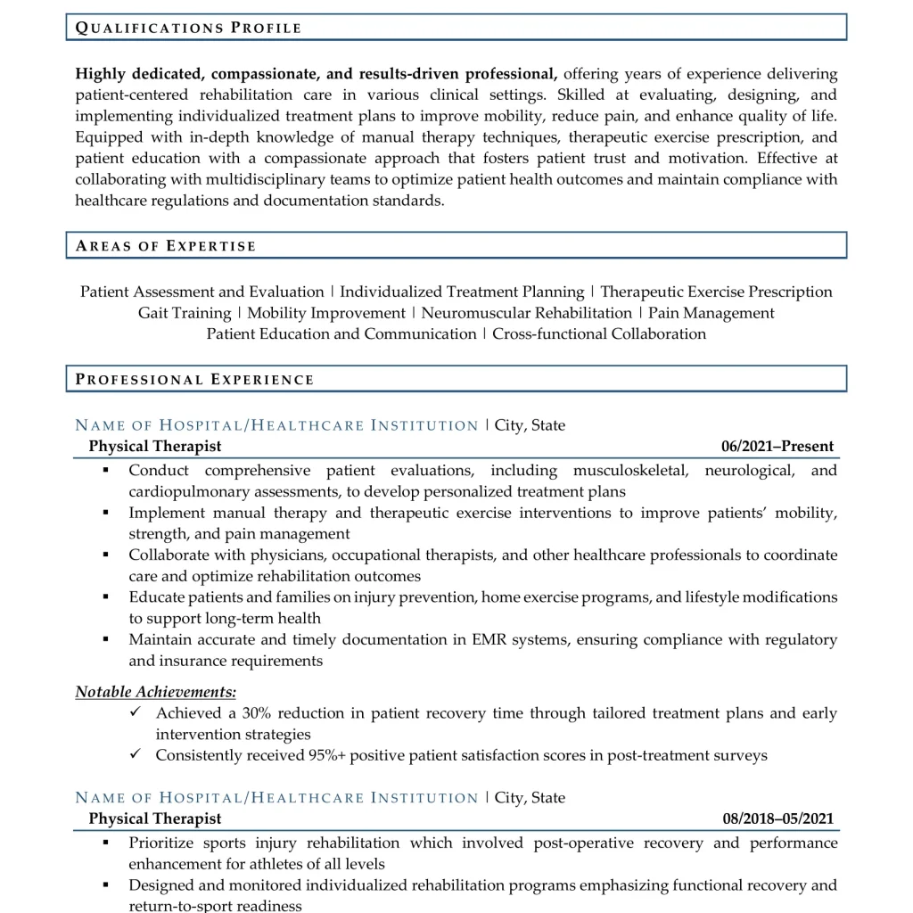 physical therapist resume example 1  page 1