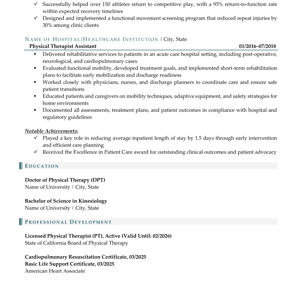 physical therapist resume example 2  page 2