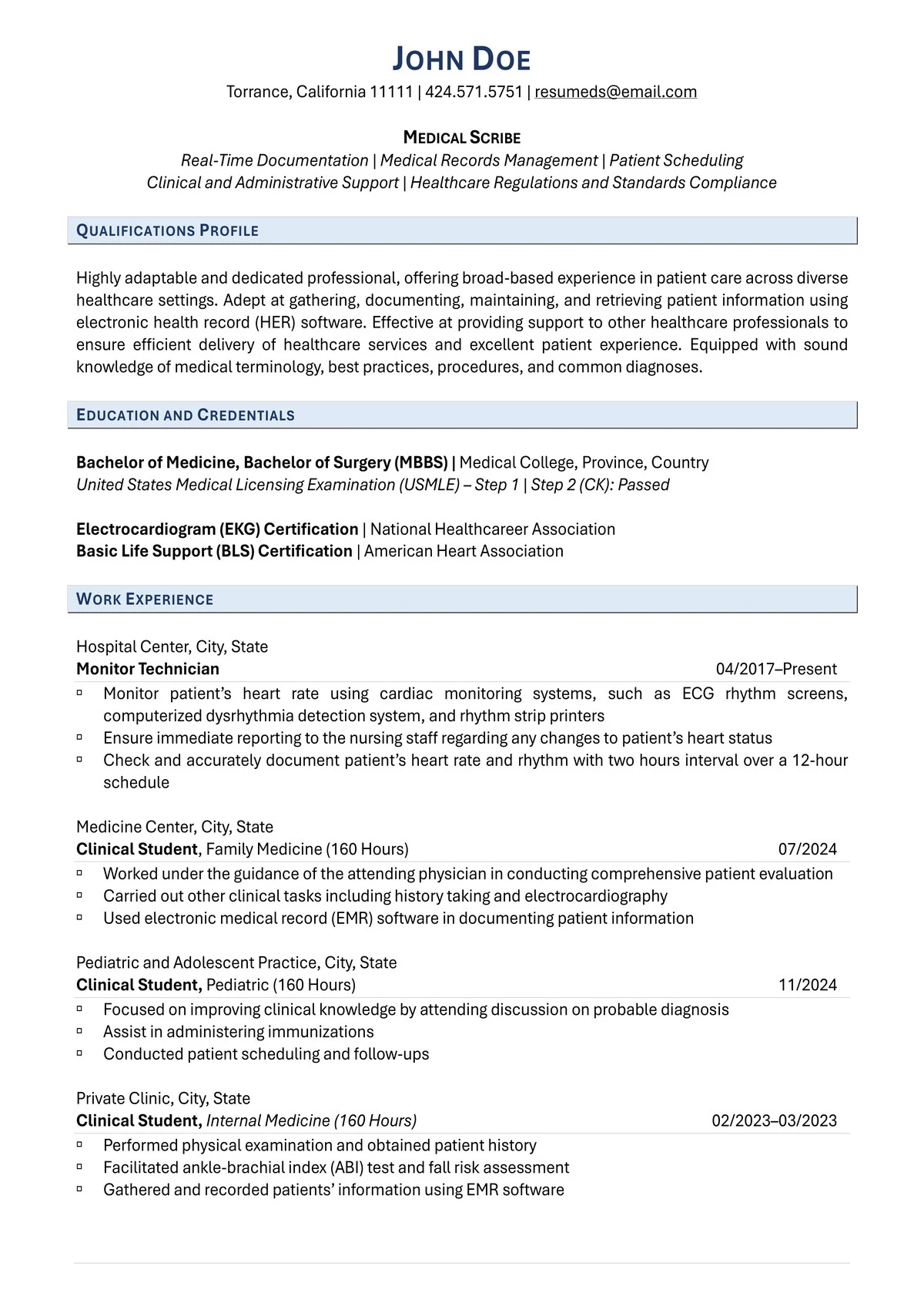 healthcare resume examples medical scribe