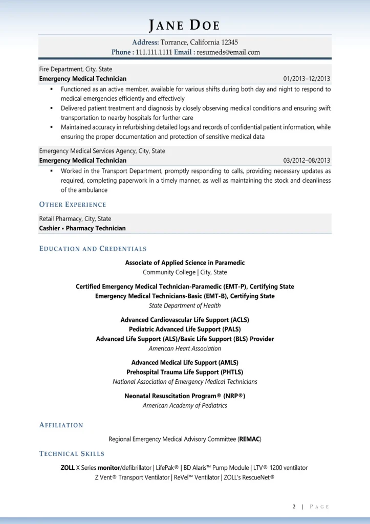 Healthcare Resume Examples and Writing Guide for paramedic page 2