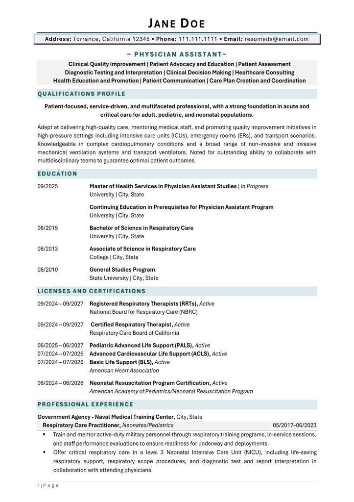 healthcare resume examples and writing guide for physician assistant page 1