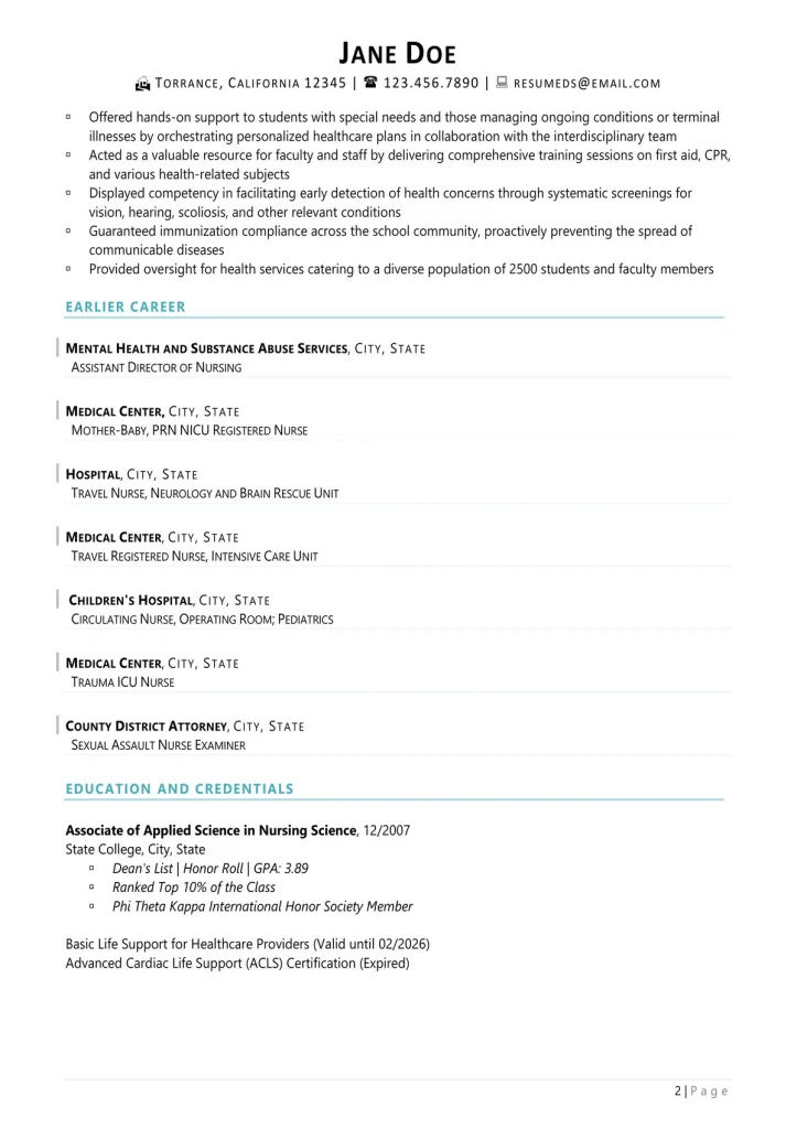 Healthcare Resume Examples and Writing Guide for nurse page 2