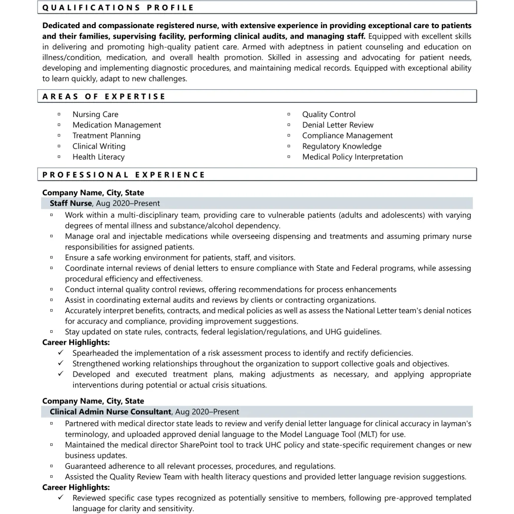 travel nurse resume example III page 1