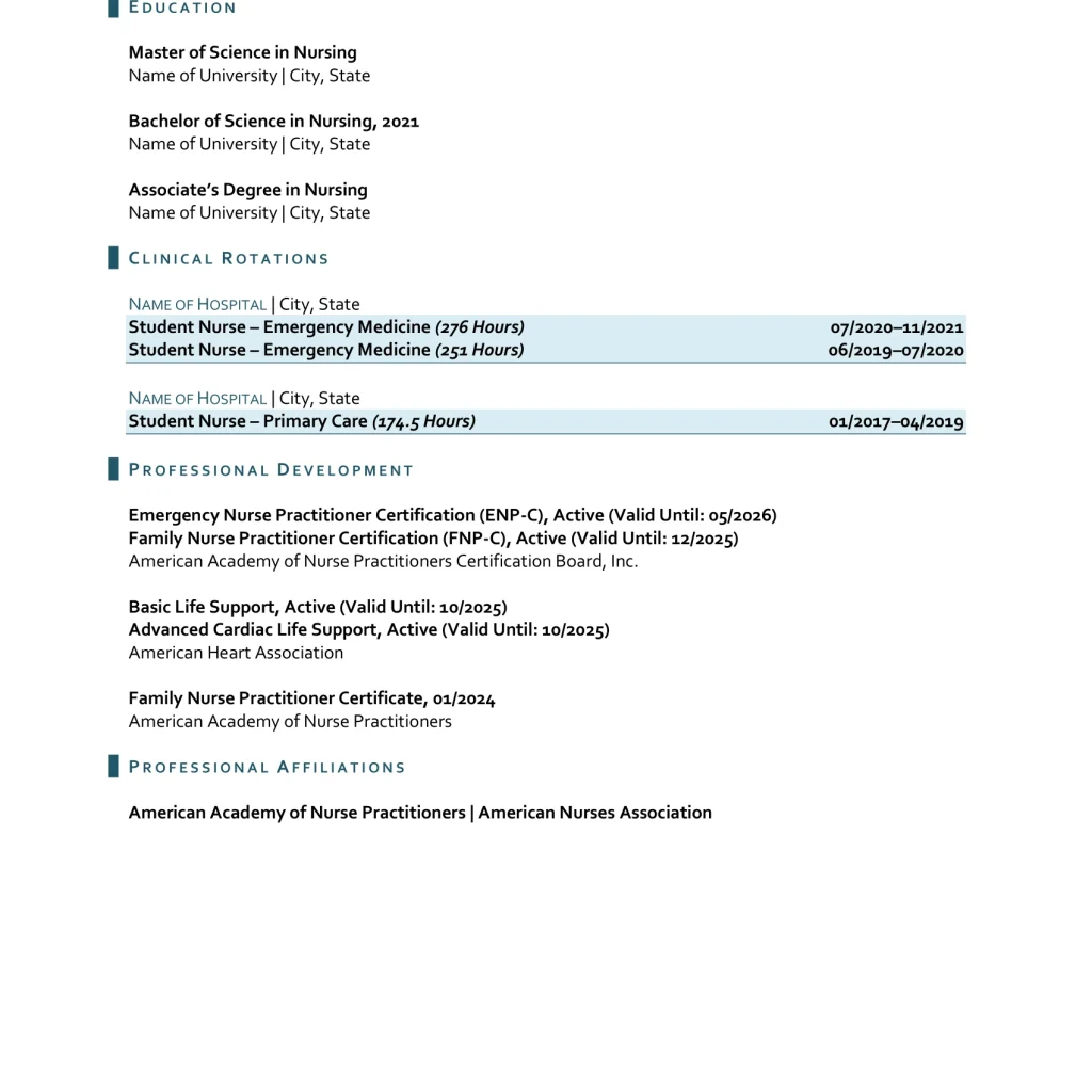 nurse practitioner resume example page 2