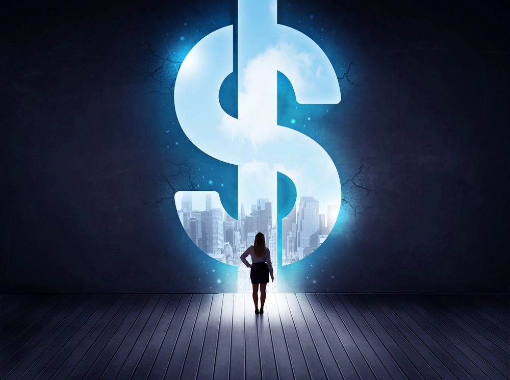 a professional looking at a dollar sign