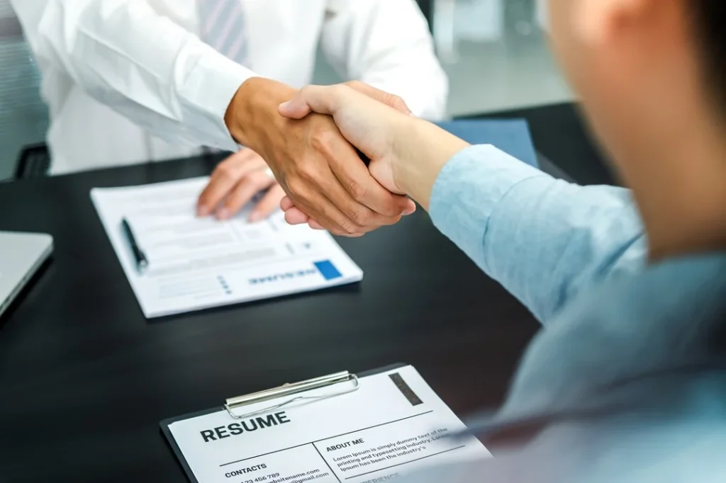 handshake after healthcare job interview